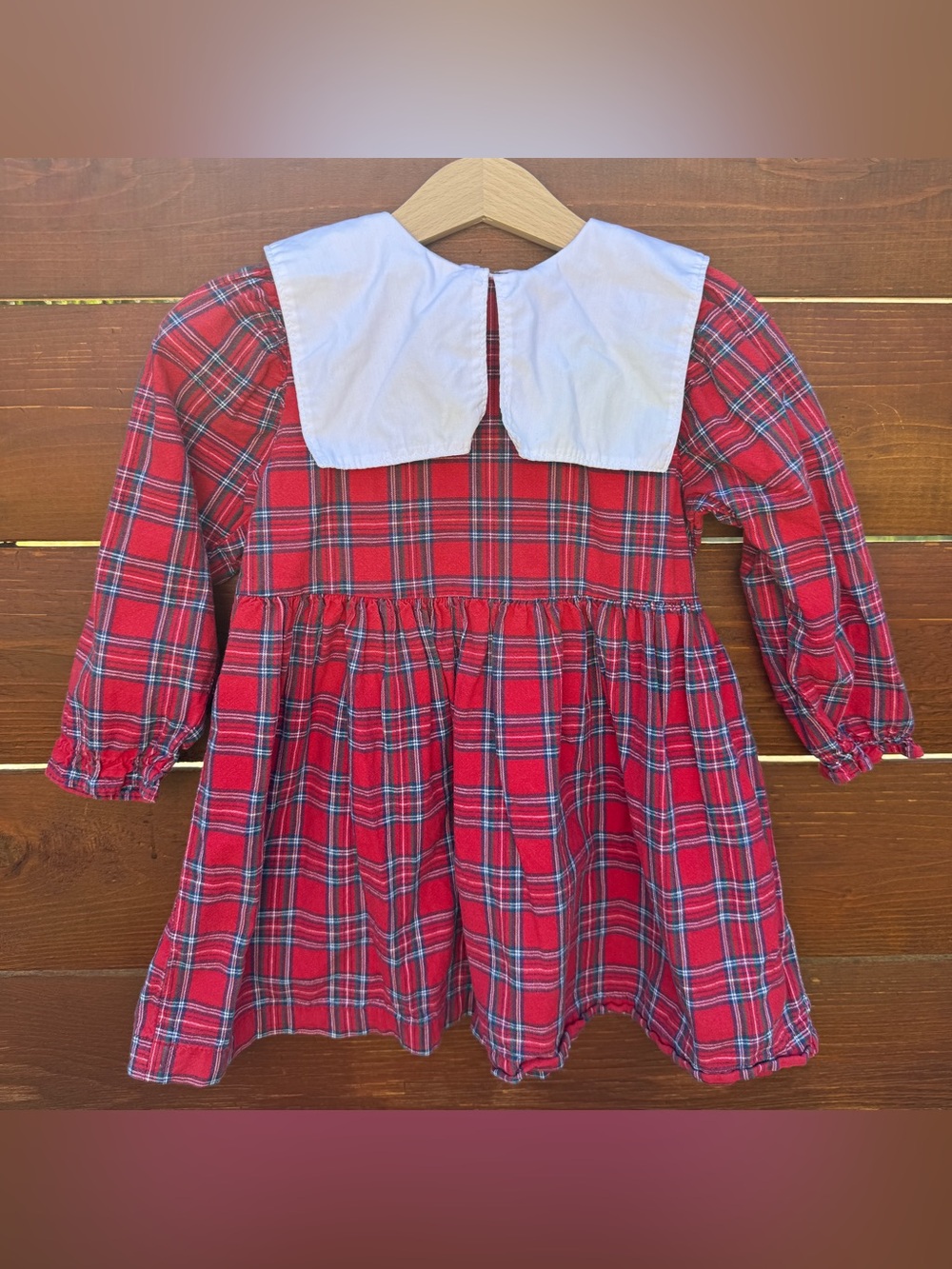 Vintage 90’s Oshkosh Dress Red Tartan Plaid Collared Long Sleeve 3T